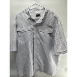 Habit mens button-up short sleeve vented White & Blue Checkered fishing Shirt XL
